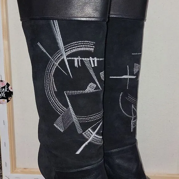 Rare Vintage Balizza Italy Pollini Leather High Heel Round Toe Boots Size 37