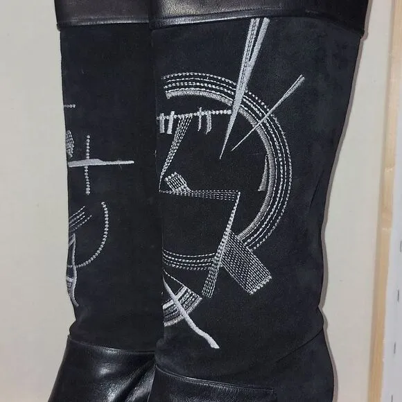 Rare Vintage Balizza Italy Pollini Leather High Heel Round Toe Boots Size 37