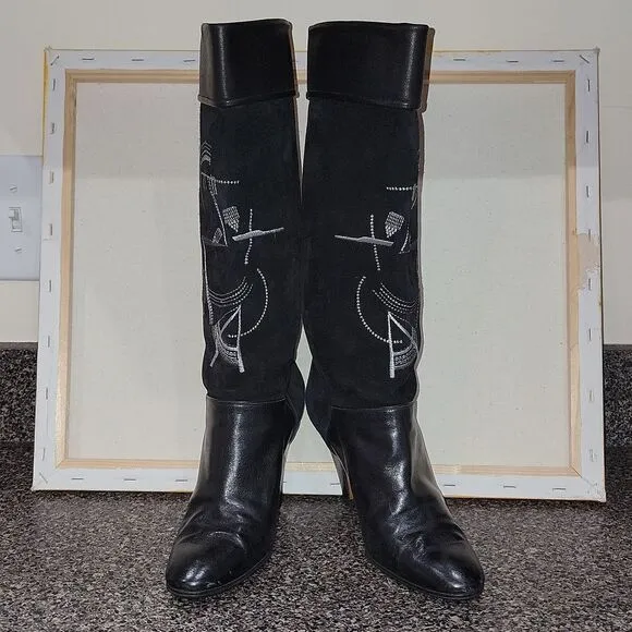 Rare Vintage Balizza Italy Pollini Leather High Heel Round Toe Boots Size 37