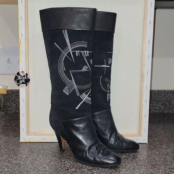 Rare Vintage Balizza Italy Pollini Leather High Heel Round Toe Boots Size 37