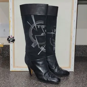 Rare Vintage Balizza Italy Pollini Leather High Heel Round Toe Boots Size 37