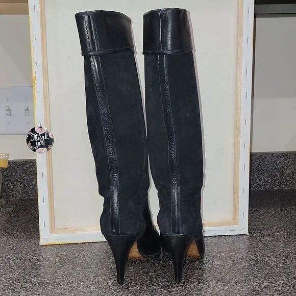 Rare Vintage Balizza Italy Pollini Leather High Heel Round Toe Boots Size 37