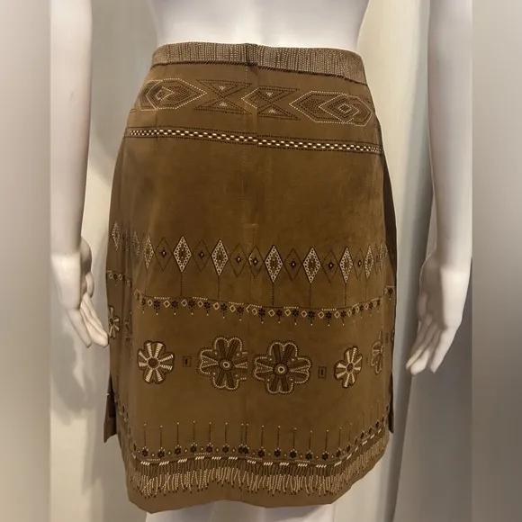 RARE VINTAGE ILYZA SZ 8 FLORAL &amp; TRIBAL BROWN SKIRT BOHO CHIC HIPPIE RETRO EARTH