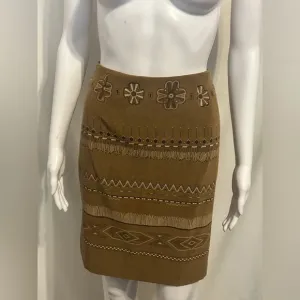 RARE VINTAGE ILYZA SZ 8 FLORAL &amp; TRIBAL BROWN SKIRT BOHO CHIC HIPPIE RETRO EARTH