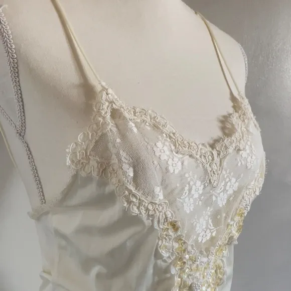 RARE Vintage maxi Victoria’s Secret night gown ivory off white sequins lace
