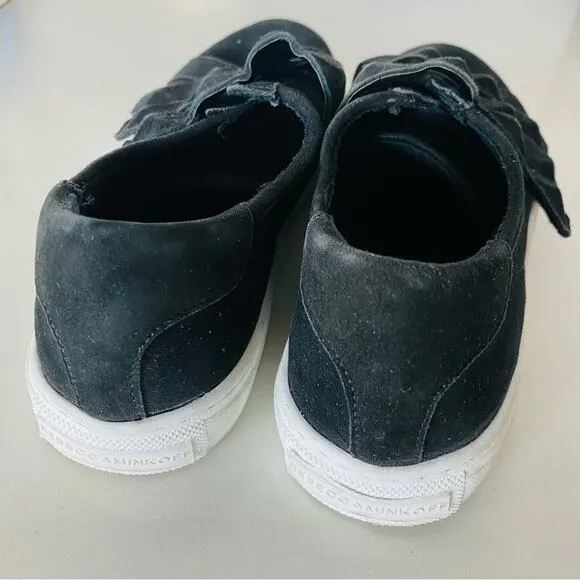 REBECCA MINKOFF Black Suede Studded Velcro Strap Sneakers Shoes White Sole 7.5