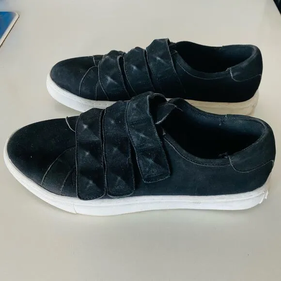 REBECCA MINKOFF Black Suede Studded Velcro Strap Sneakers Shoes White Sole 7.5