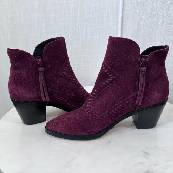 Rebecca Minkoff Suede Lulu Western Boho Ankle Boots Booties Size 6