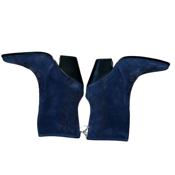 REBEL Avery Embroidered Pointed Navy Blue Toe Boots