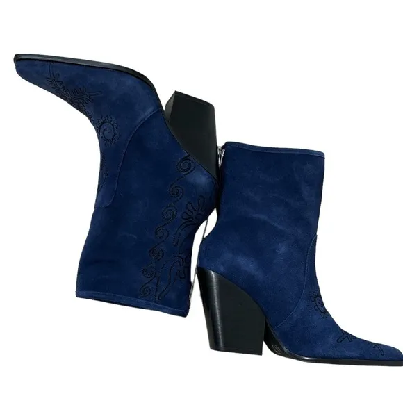 REBEL Avery Embroidered Pointed Navy Blue Toe Boots