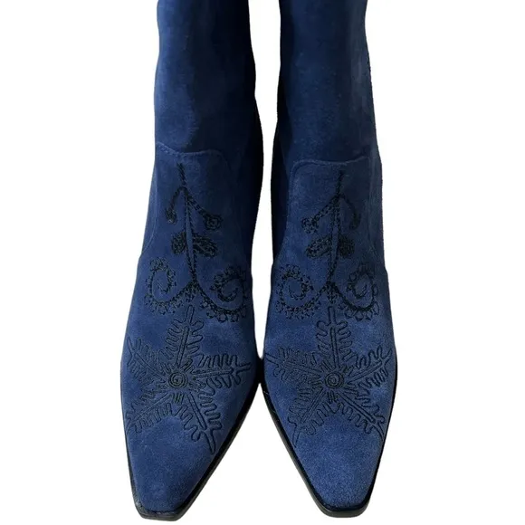 REBEL Avery Embroidered Pointed Navy Blue Toe Boots