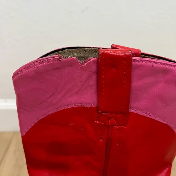 Red &amp; Pink Justin Style Vintage Cowboy Boots | Hand Painted