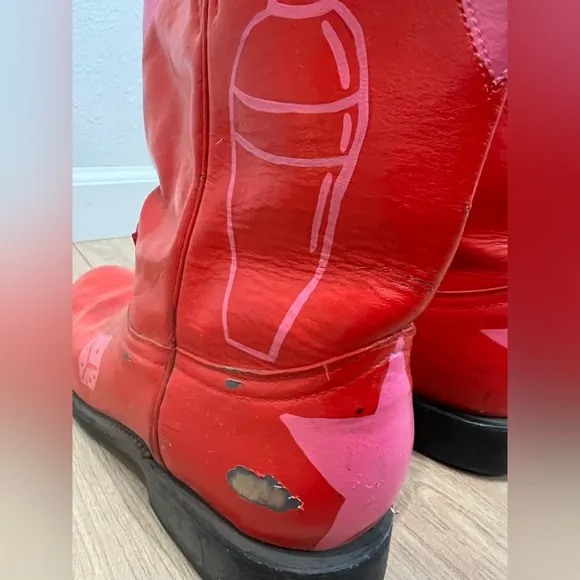 Red &amp; Pink Justin Style Vintage Cowboy Boots | Hand Painted