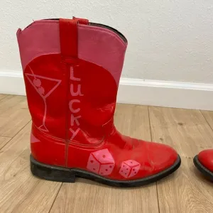 Red &amp; Pink Justin Style Vintage Cowboy Boots | Hand Painted