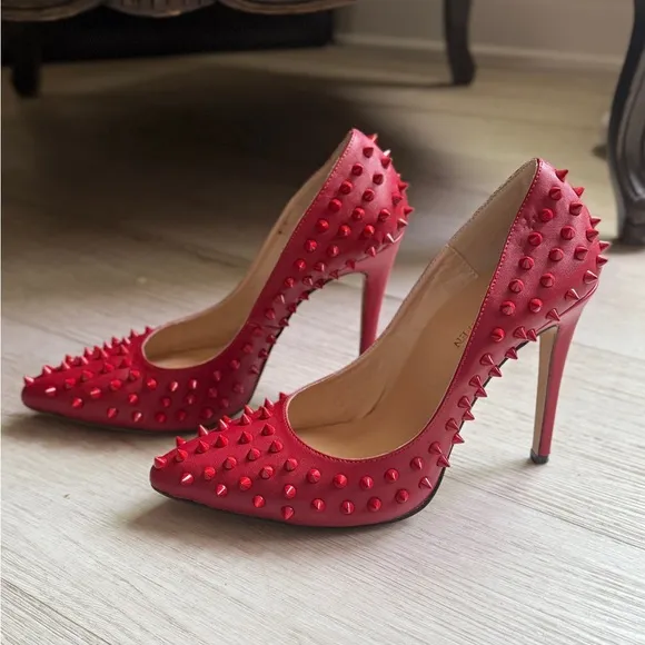 Red Spiked Women's Heels