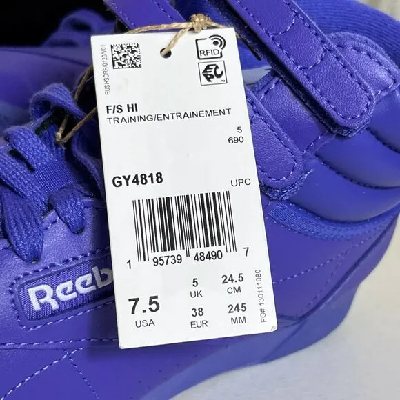 Reebok‎ Classics Freestyle Hi Retro Sneakers Shoes Womens Size 7.5 Solar Purple