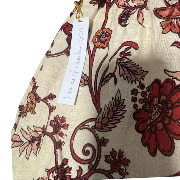 Revolve House Of Harlow 1960 NWT Floral Boho Linen Midi Waist Tie Swing Skirt LG