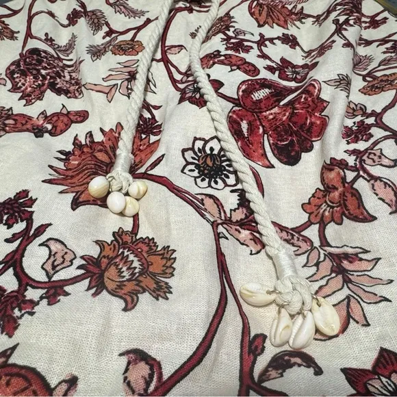 Revolve House Of Harlow 1960 NWT Floral Boho Linen Midi Waist Tie Swing Skirt LG
