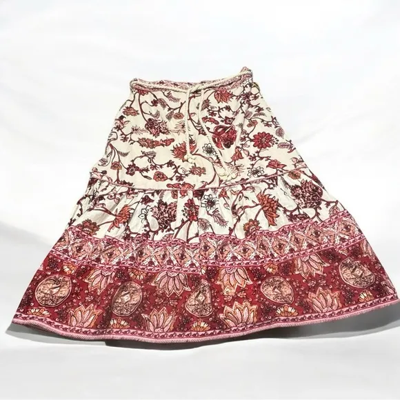Revolve House Of Harlow 1960 NWT Floral Boho Linen Midi Waist Tie Swing Skirt LG