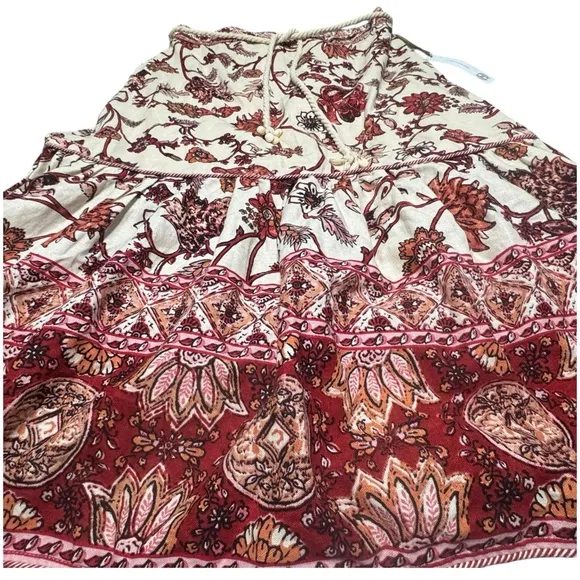 Revolve House Of Harlow 1960 NWT Floral Boho Linen Midi Waist Tie Swing Skirt LG