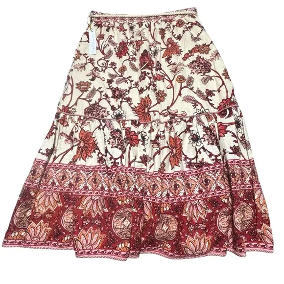 Revolve House Of Harlow 1960 NWT Floral Boho Linen Midi Waist Tie Swing Skirt LG