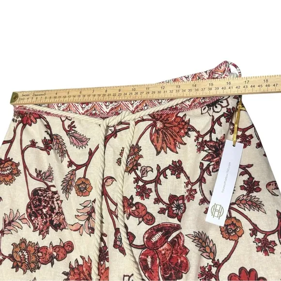 Revolve House Of Harlow 1960 NWT Floral Boho Linen Midi Waist Tie Swing Skirt LG