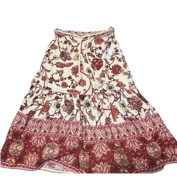 Revolve House Of Harlow 1960 NWT Floral Boho Linen Midi Waist Tie Swing Skirt LG