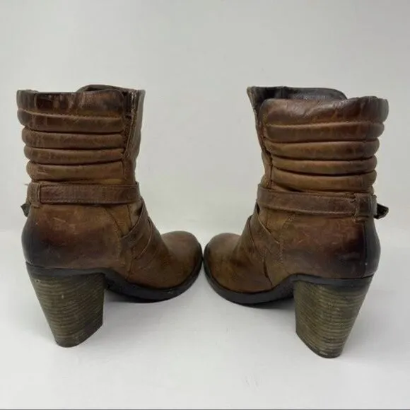 Revolve Steve Madden Raleigh tall distressed buckled heeled boots US 9.5 cognac