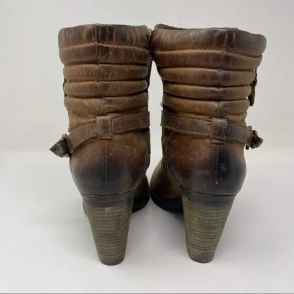 Revolve Steve Madden Raleigh tall distressed buckled heeled boots US 9.5 cognac