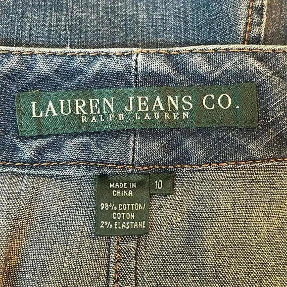 RL Lauren Jeans Co Blue Denim Flared Midi Skirt Size 10