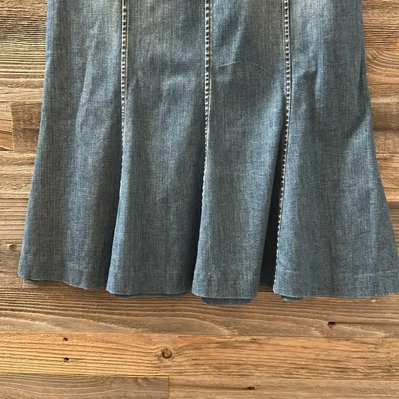 RL Lauren Jeans Co Blue Denim Flared Midi Skirt Size 10