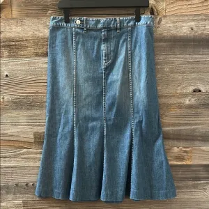 RL Lauren Jeans Co Blue Denim Flared Midi Skirt Size 10