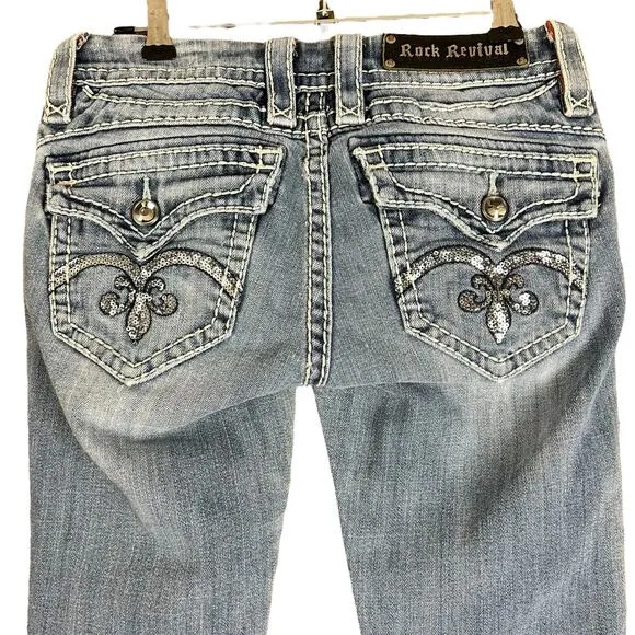 Rock Revival Jeans Women Size 26 Sasha Straight Blue Medium Wash Low Rise Denim