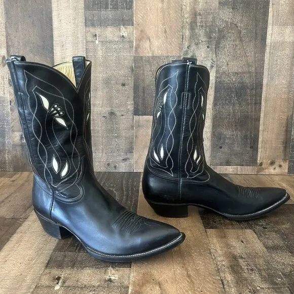 Rocketbuster Vintage Leather Inlay Golf Western Cowboy Boots Mens 10.5