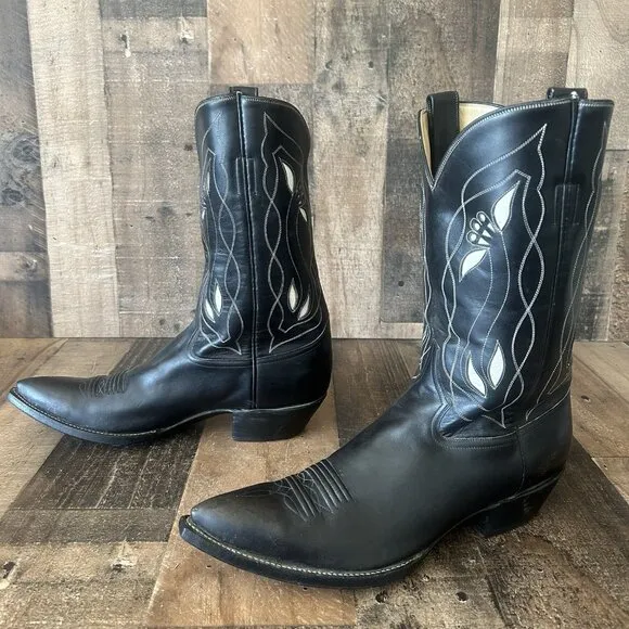 Rocketbuster Vintage Leather Inlay Golf Western Cowboy Boots Mens 10.5