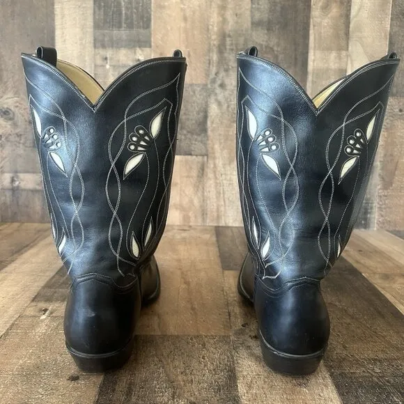 Rocketbuster Vintage Leather Inlay Golf Western Cowboy Boots Mens 10.5
