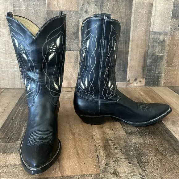 Rocketbuster Vintage Leather Inlay Golf Western Cowboy Boots Mens 10.5