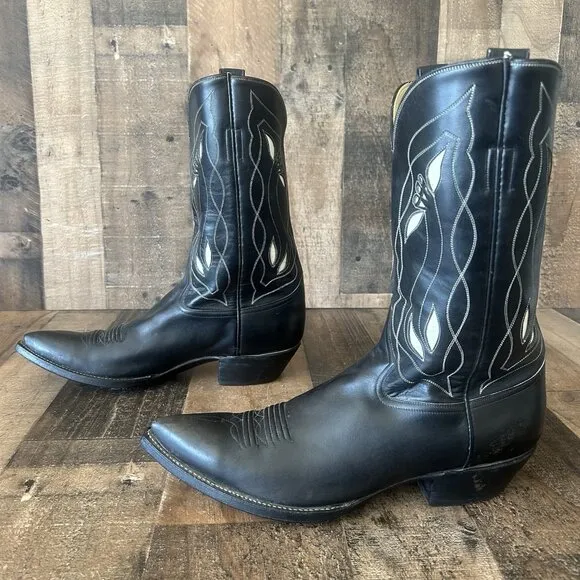 Rocketbuster Vintage Leather Inlay Golf Western Cowboy Boots Mens 10.5