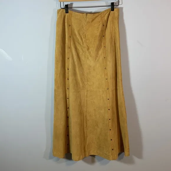 Rods camel tan suede studded maxi aline leather skirt size 8 vintage western