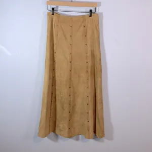 Rods camel tan suede studded maxi aline leather skirt size 8 vintage western