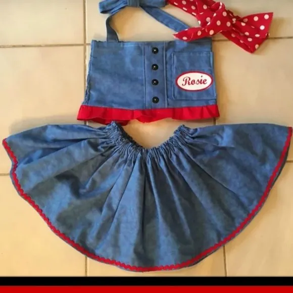 Rosie the Riveter pageant ooc, patriotic &amp;Denim Wear girl size 6, can fit bigger