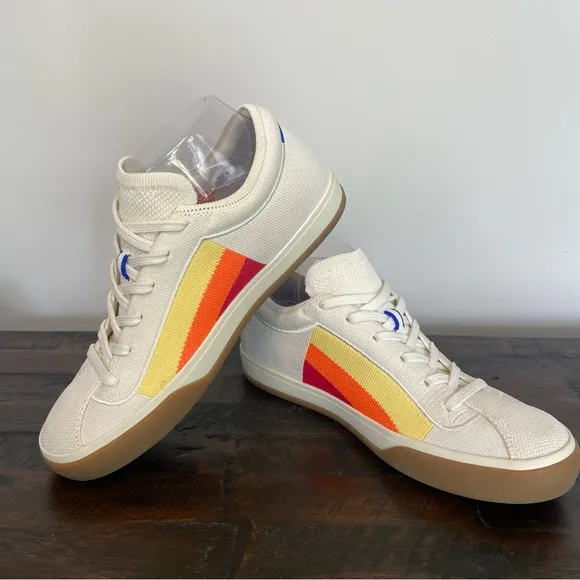 Rothy’s The Lace Up Yellow Candy Stripe Sneakers Women’s Size 8