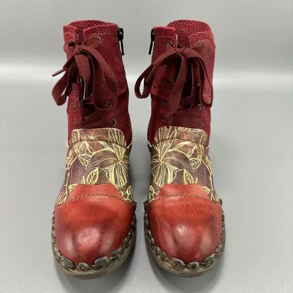 Rovers Boots Womens Size 36 US 6 Leather Floral‎ Side Zip Boho Hipster Grunge