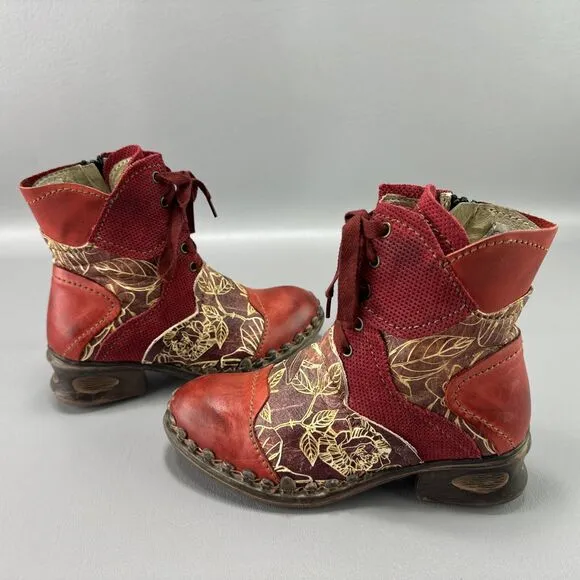 Rovers Boots Womens Size 36 US 6 Leather Floral‎ Side Zip Boho Hipster Grunge