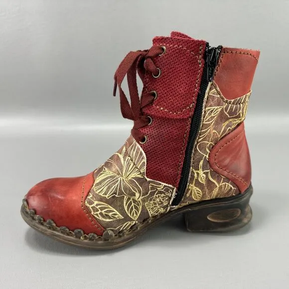 Rovers Boots Womens Size 36 US 6 Leather Floral‎ Side Zip Boho Hipster Grunge