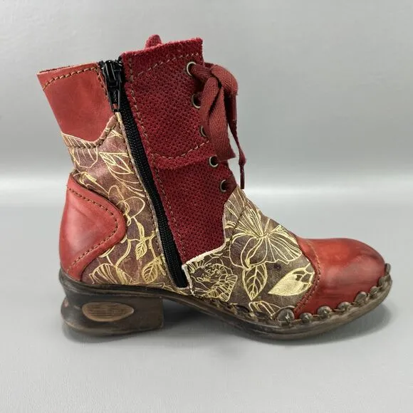 Rovers Boots Womens Size 36 US 6 Leather Floral‎ Side Zip Boho Hipster Grunge