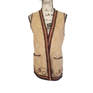 Sabra | Wheat Navy Orange Detailed Vintage Wintuk 1070's Sweater Vest