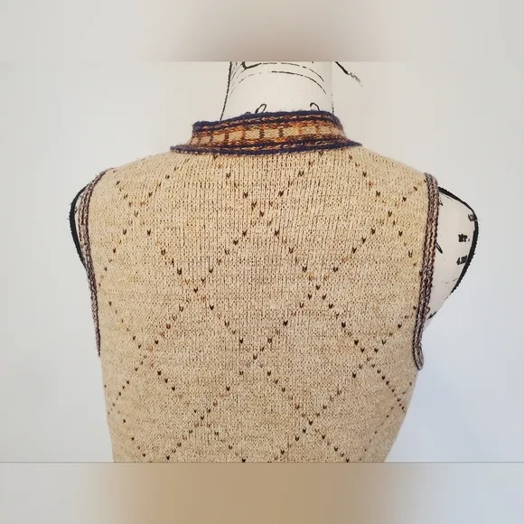 Sabra | Wheat Navy Orange Detailed Vintage Wintuk 1070's Sweater Vest