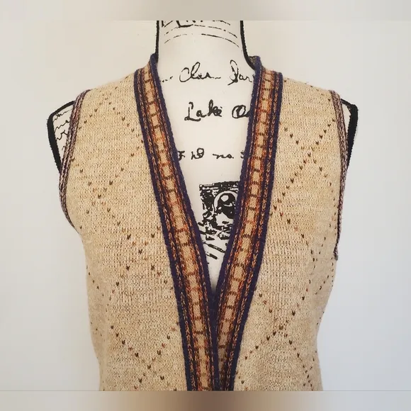 Sabra | Wheat Navy Orange Detailed Vintage Wintuk 1070's Sweater Vest