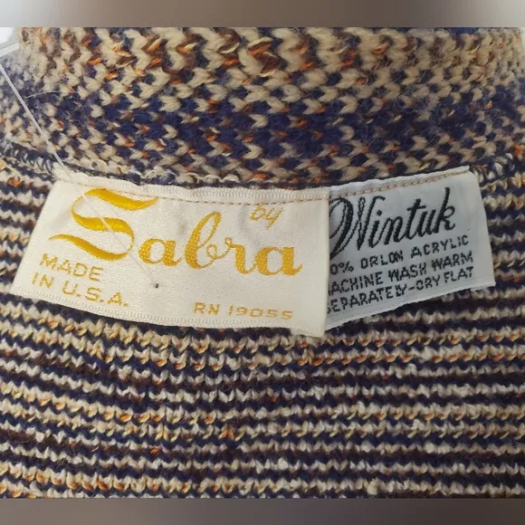 Sabra | Wheat Navy Orange Detailed Vintage Wintuk 1070's Sweater Vest